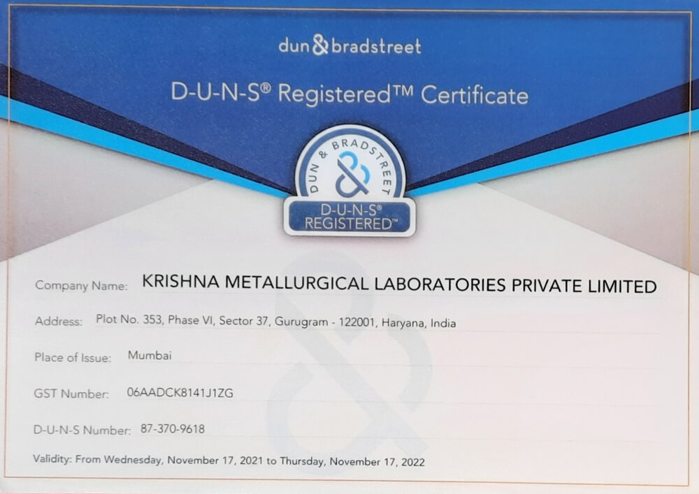 DUNS Certificate Accredited Laboratory